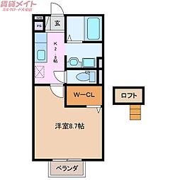 サンメゾンA 1Kの間取図画像