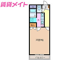 セントラルヒルズ二番館 1階1Kの間取り