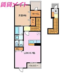 フロントリバー・サンIII 2階1LDKの間取り