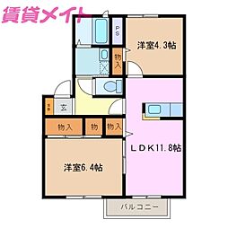 エーデルハイムA 2LDKの間取図画像