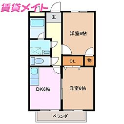 モンパルナス 2DKの間取図画像