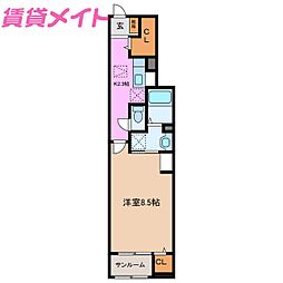 フィッツ・ロイ2 1Kの間取図画像