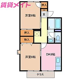 カーサセレーノA 2DKの間取図画像