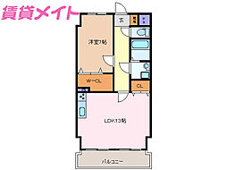 サンライズ櫻B 1LDKの間取図画像