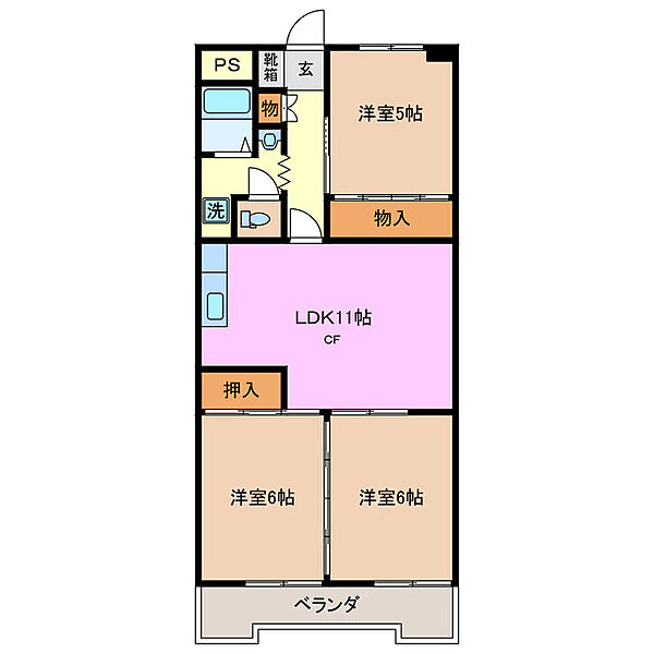 三重県鈴鹿市大池１丁目(賃貸マンション3LDK・5階・69.66㎡)の写真 その2