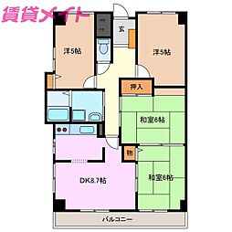 近鉄鈴鹿線 平田町駅 徒歩2分の賃貸マンション 5階4DKの間取り