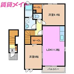 近鉄名古屋線 長太ノ浦駅 徒歩8分の賃貸アパート 2階2LDKの間取り
