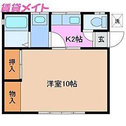 近鉄鈴鹿線 平田町駅 徒歩20分の賃貸アパート 1階1Kの間取り