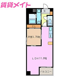 近鉄鈴鹿線 三日市駅 徒歩12分の賃貸マンション 3階1LDKの間取り