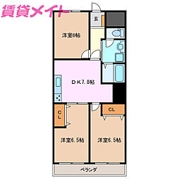 近鉄鈴鹿線 平田町駅 徒歩13分の賃貸マンション 5階3DKの間取り