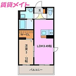 近鉄鈴鹿線 平田町駅 徒歩8分の賃貸マンション 3階1LDKの間取り