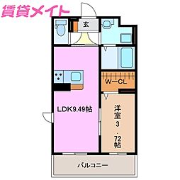 近鉄鈴鹿線 平田町駅 徒歩8分の賃貸マンション 1階1LDKの間取り