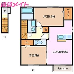 アムールすずか 2階2LDKの間取り