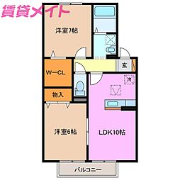 ひだまり　A 1階2LDKの間取り