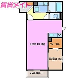 タートルエイト 1階1LDKの間取り