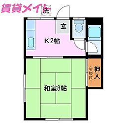 サンハイツ 2階1Kの間取り