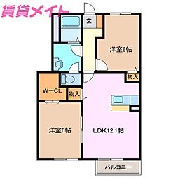 夢が丘ガーデンハイツI 1階2LDKの間取り