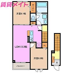 リリックハイム　Ｂ棟 2階2LDKの間取り