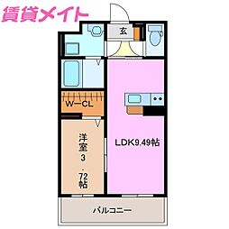 仮）S様新築マンション 2階1LDKの間取り