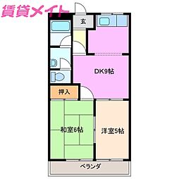 レジデンス道伯A 2DKの間取図画像