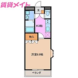 ラポール和田 1Kの間取図画像