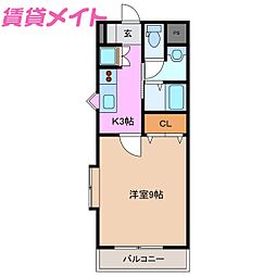 マンション芸濃 1Kの間取図画像