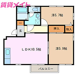ハーモニーヒル 2LDKの間取図画像