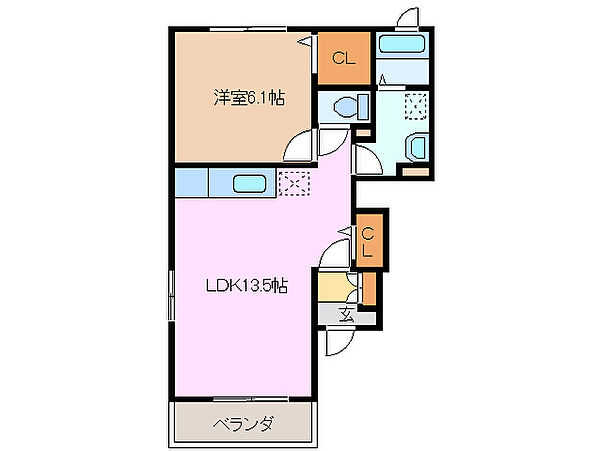 ヴィラ　ソレイユ 101｜三重県津市津興(賃貸アパート1LDK・1階・44.75㎡)の写真 その2