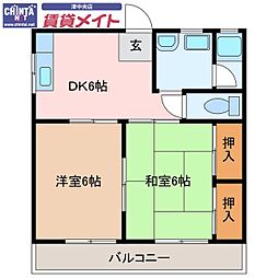 新町ハイツ 2DKの間取図画像