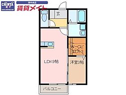 エスプワール矢倉下 1LDKの間取図画像
