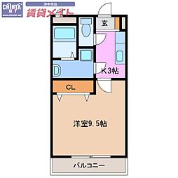 メゾンモンマルトル2 1階1Kの間取り