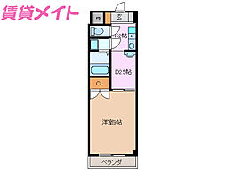 ロイヤル江戸橋 2階1DKの間取り