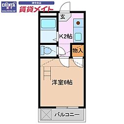 コリーヌ津新町 1Kの間取図画像