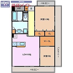 コーディアルコート　津 9階2LDKの間取り