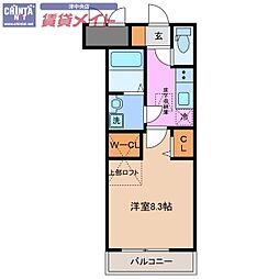 ルネス上浜 1階1Kの間取り