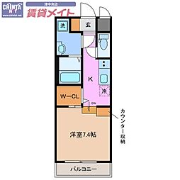 ルネス上浜 2階1Kの間取り