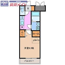 ルネス上浜 3階1Kの間取り