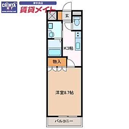 パレディオンハウス 1Kの間取図画像