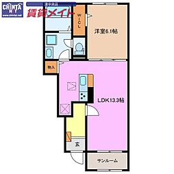 シェルト クレーテ津 A 1LDKの間取図画像