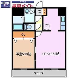 塔世西裏第2MSビル 1LDKの間取図画像