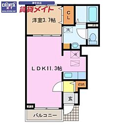 ヴィラアンシャンテ 1LDKの間取図画像