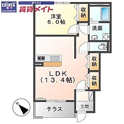 サニープレイス 1LDKの間取図画像