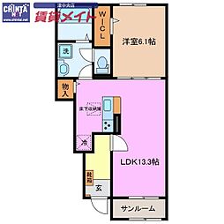 ボヌールII 1LDKの間取図画像