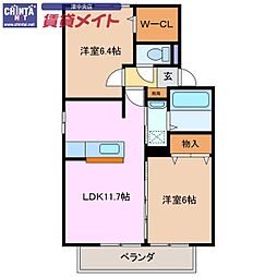 グレイスアベニュー上浜町B 2LDKの間取図画像