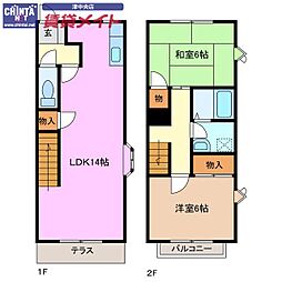 レークサイドヴィラA 2LDKの間取図画像