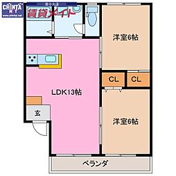 MISSIONSQUAREYK-1 2LDKの間取図画像