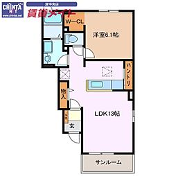 カーサプラシードB 1LDKの間取図画像