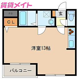 パールヒルズ 2階ワンルームの間取り