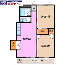 鈴鹿ハイツ 2DKの間取図画像