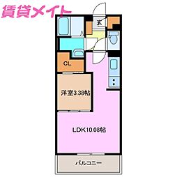 スタブリテラス鈴鹿 1階1LDKの間取り